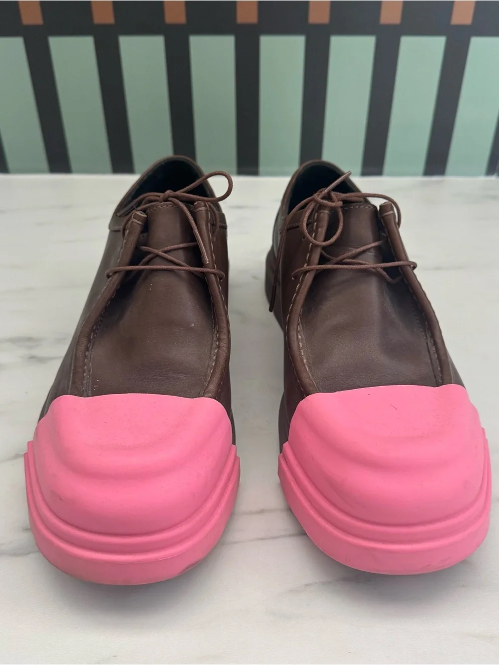 Camper Junction Brown Leather Shoes w/ Pink Removable Rubber Cap Toe – Size 10.5